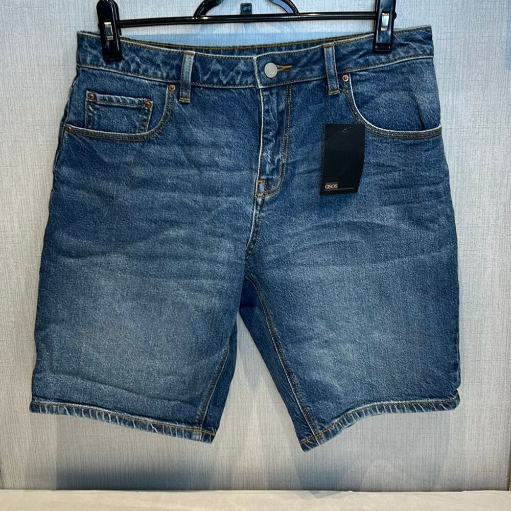 NEW ASOS Mens Denim Shorts Sz 34 Cotton Elastane Stretch 10" Inseam